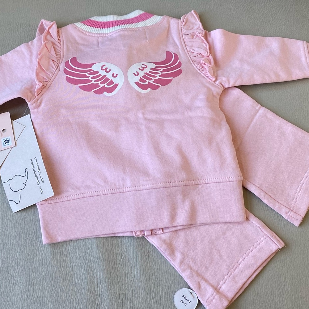 Paris Hilton ruffle sleeve tracksuit - pink angle wings